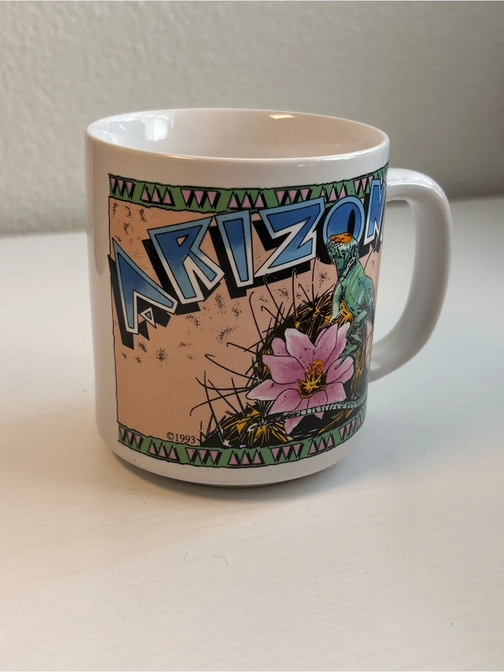 Arizona Lizard & Cactus Flower Ceramic Mug - Pink & Teal